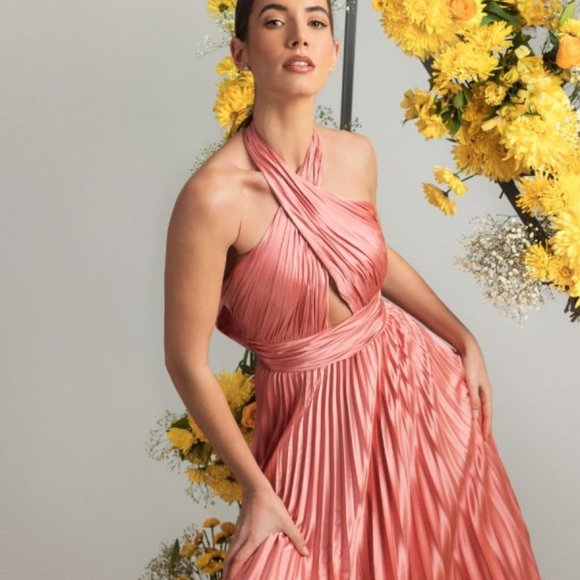 NWT‎ MAC DUGGAL ROSE PINK PLEATED HALTER NECK ASYMMETRICAL HEM GOWN PINK 11302 - Picture 5 of 5